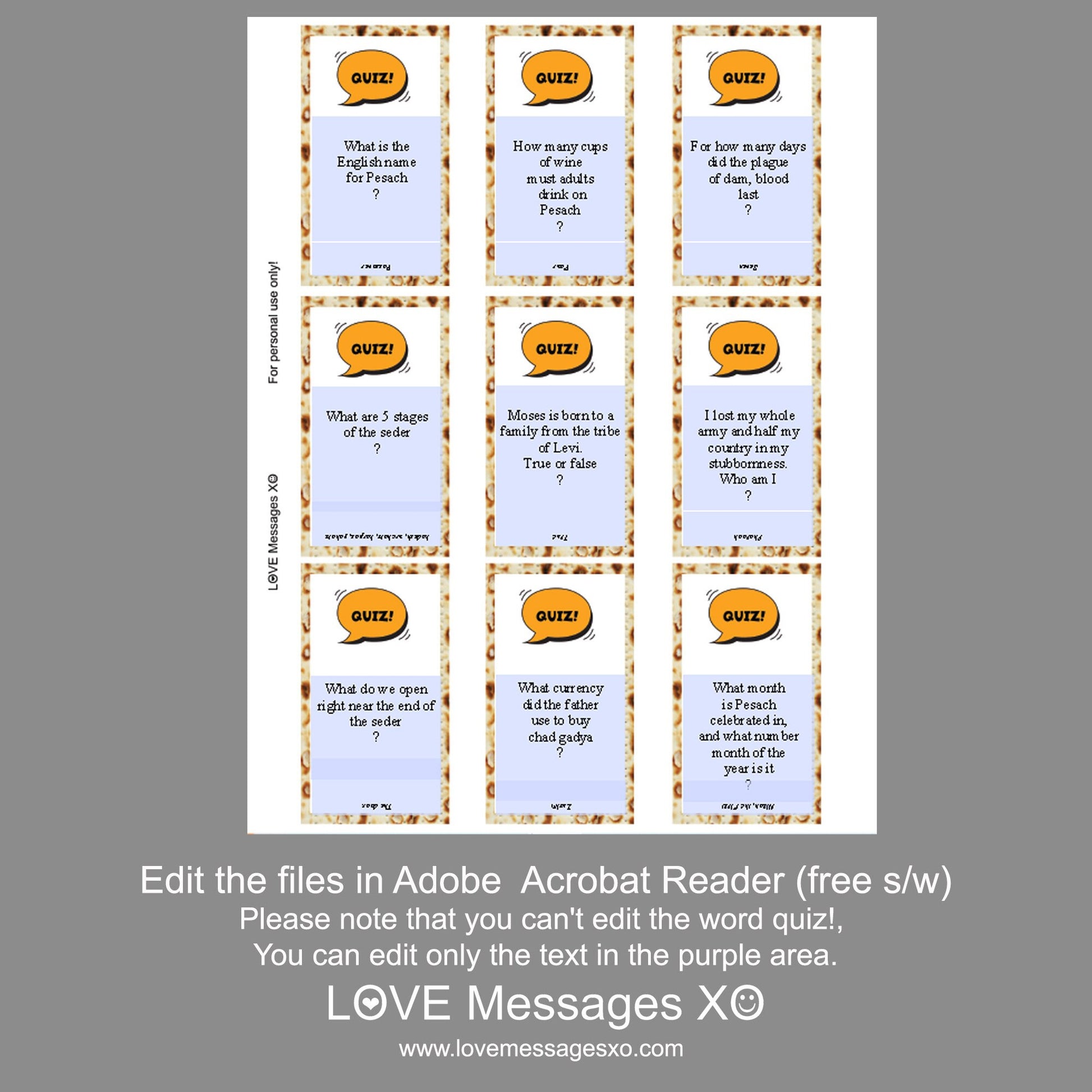 Passover Family Game 50 Trivia Cards Instant Download