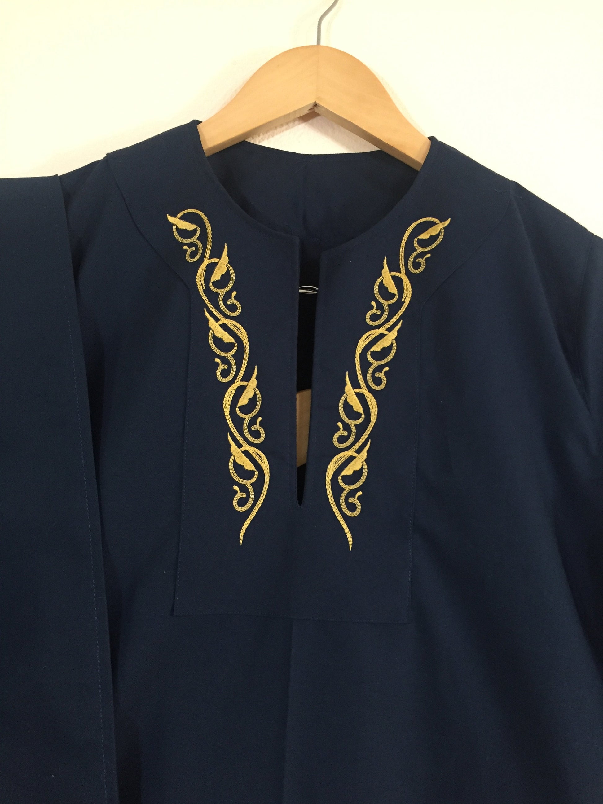 3 Pc Navy Blue Set with Gold embroidery