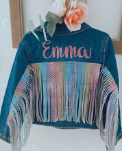 Load image into Gallery viewer, Customized Name Jean Jacket (Rhinstone Fringe)
