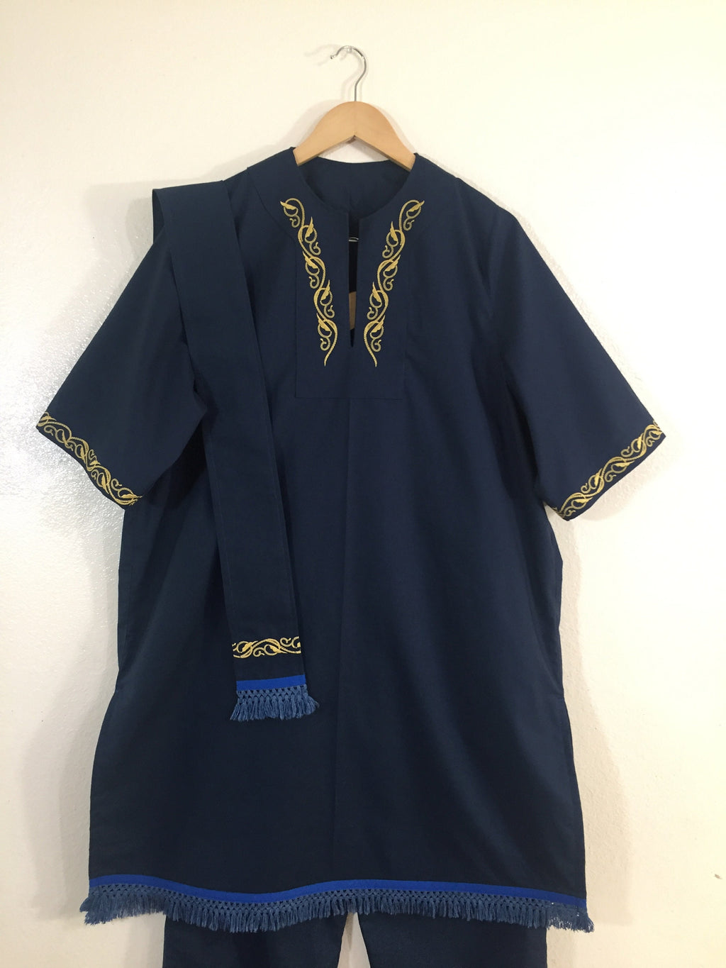 3 Pc Navy Blue Set with Gold embroidery