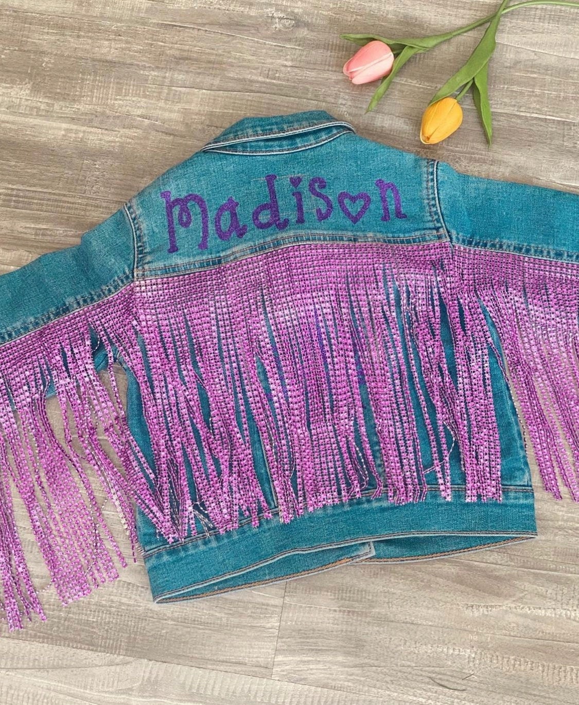 Customized Name Jean Jacket (Rhinstone Fringe)