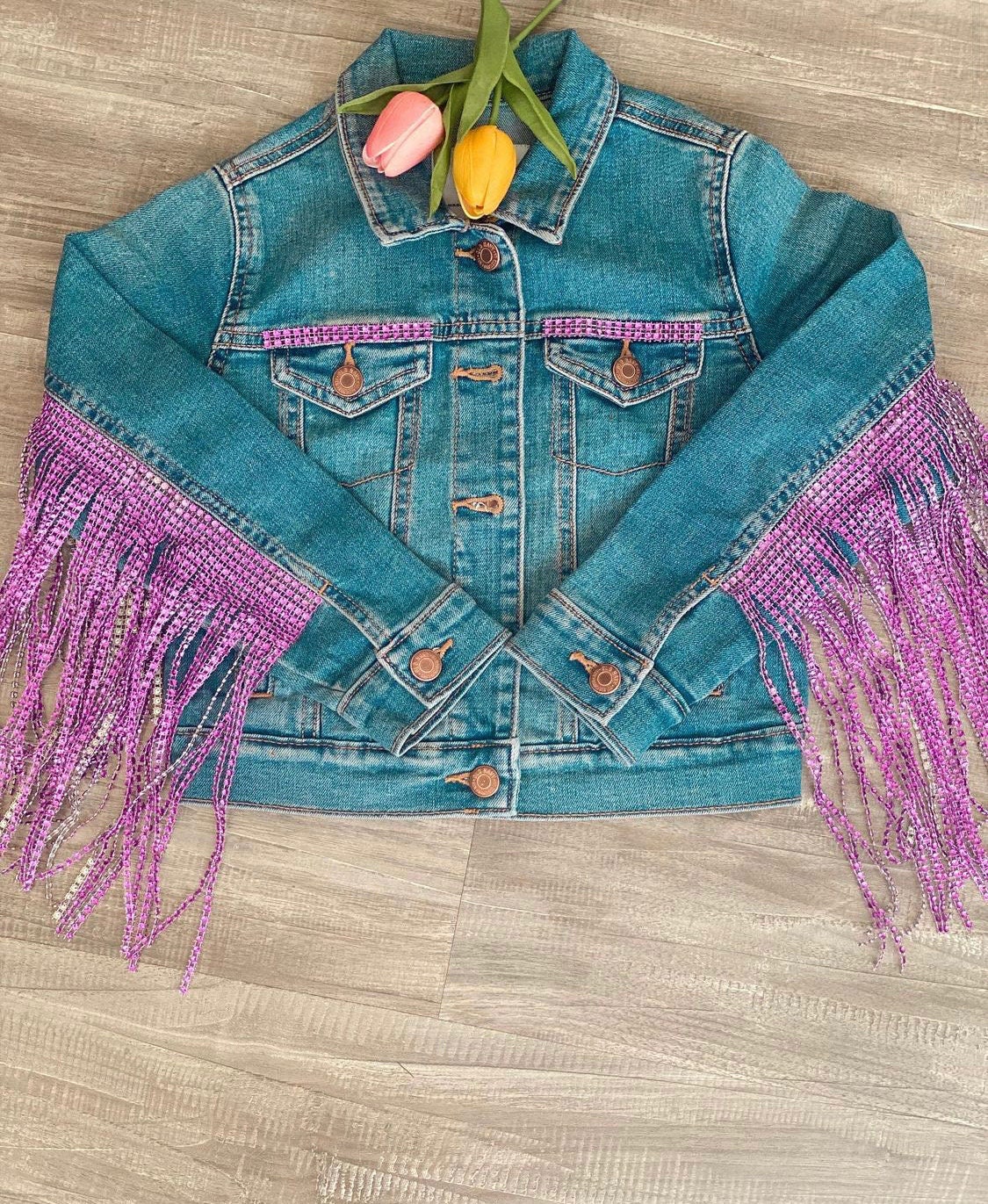Customized Name Jean Jacket (Rhinstone Fringe)