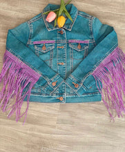Load image into Gallery viewer, Customized Name Jean Jacket (Rhinstone Fringe)
