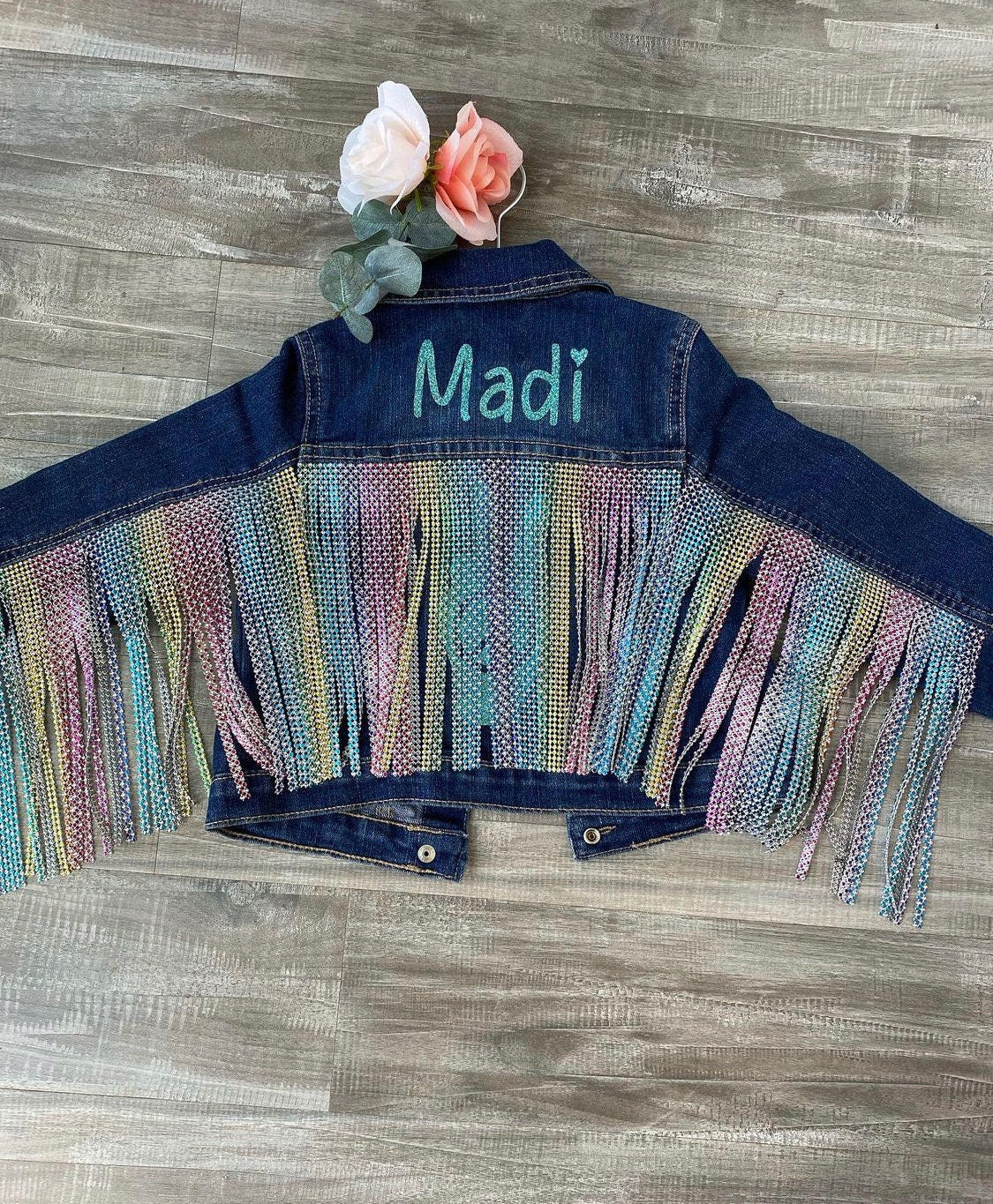 Customized Name Jean Jacket (Rhinstone Fringe)
