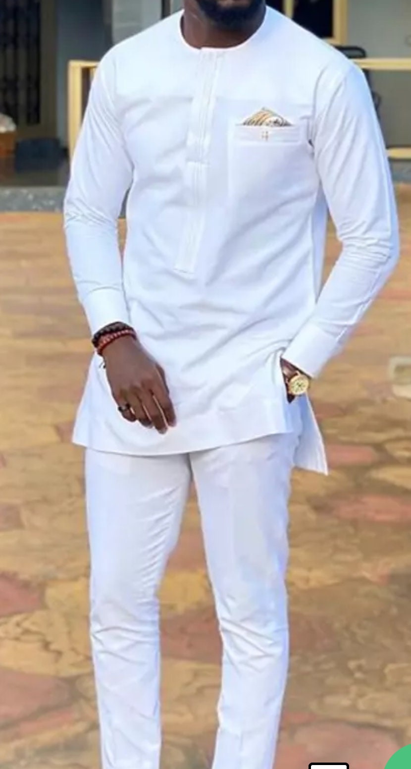 African Dashiki Men Shirt And Down White Clothing
