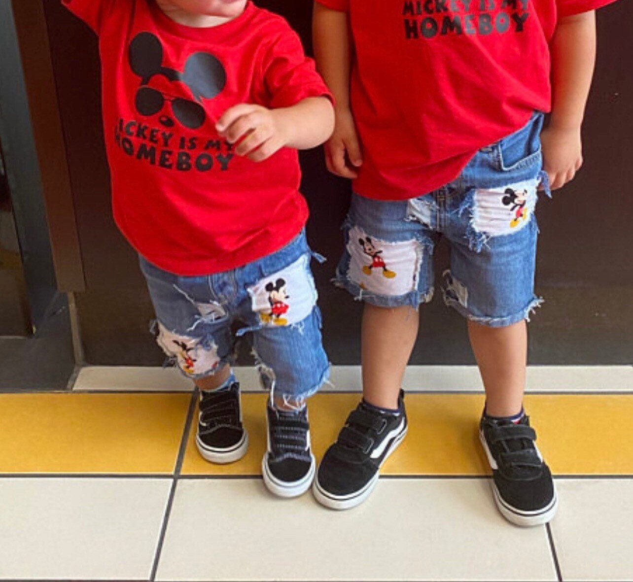 Mickey Mouse Ripped Birthday Shorts,Made From Mickey Fabric