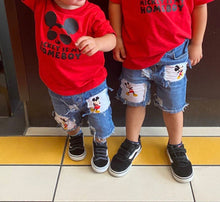 Load image into Gallery viewer, Mickey Mouse Ripped Birthday Shorts,Made From Mickey Fabric
