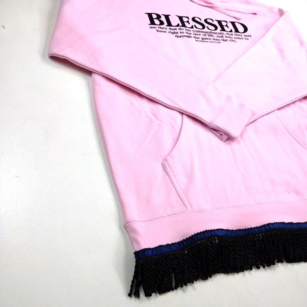 Hebrew Israelite Pink BLESSED Hoodie with Fringes,