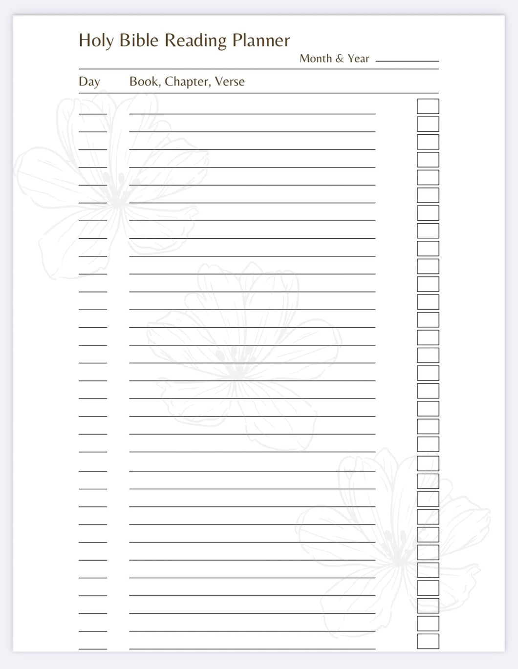 Printable Monthly Holy Bible Reading Planner - track you reading progress!