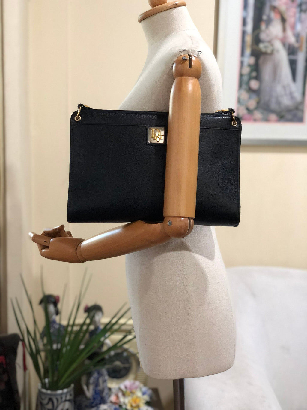 Vintage Christian Dior Shoulder Bag Authentic Black Leather Clutch