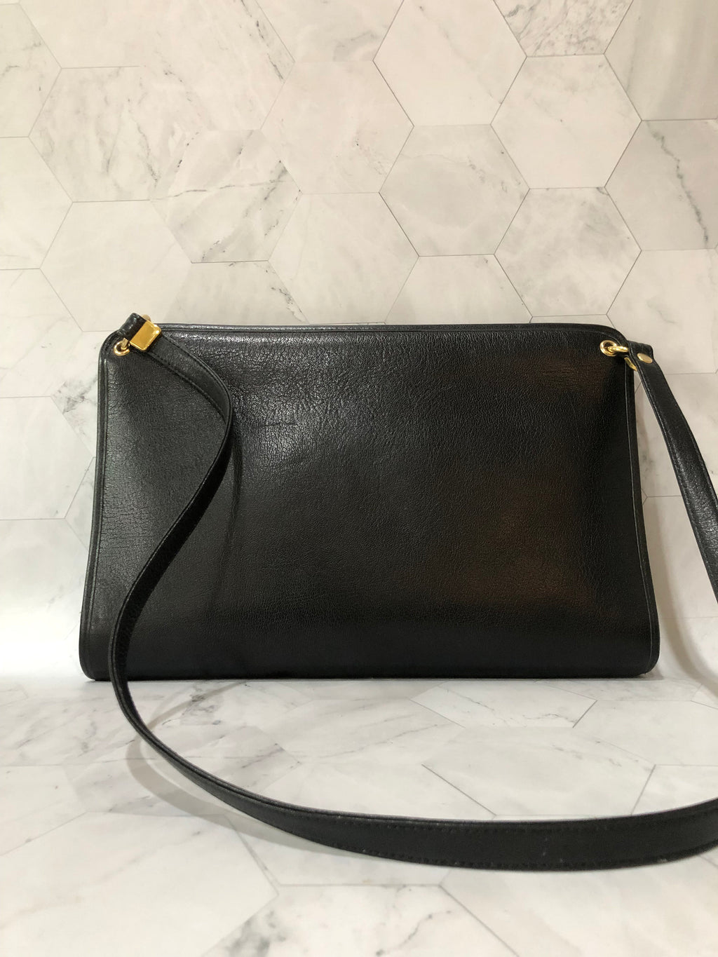 Vintage Christian Dior Shoulder Bag Authentic Black Leather Clutch