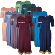 画像をギャラリービューアに読み込む, Women&#39;s Elastic Waist Midi Dress With Pockets (9 Colours) with Fringes
