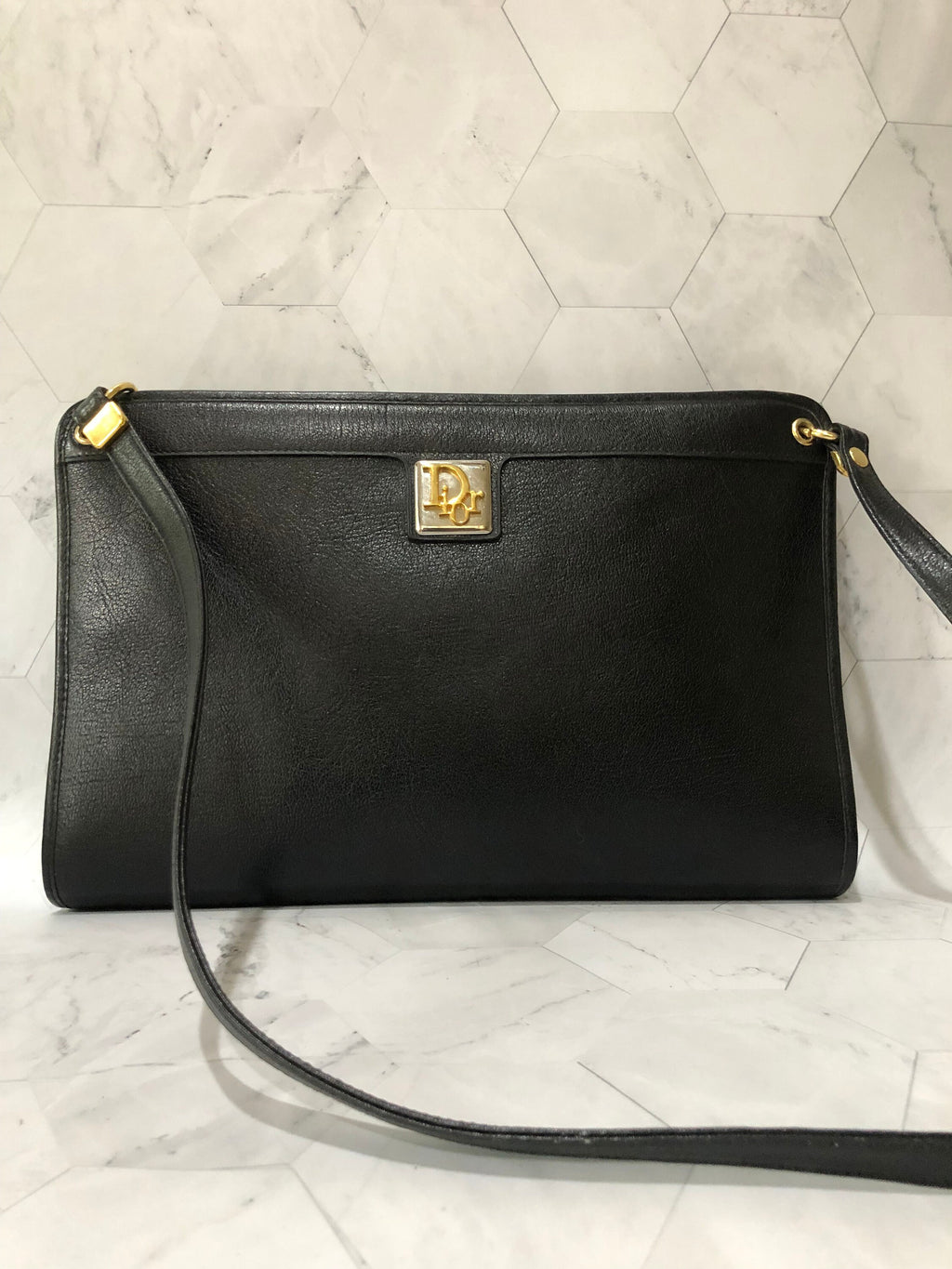 Vintage Christian Dior Shoulder Bag Authentic Black Leather Clutch