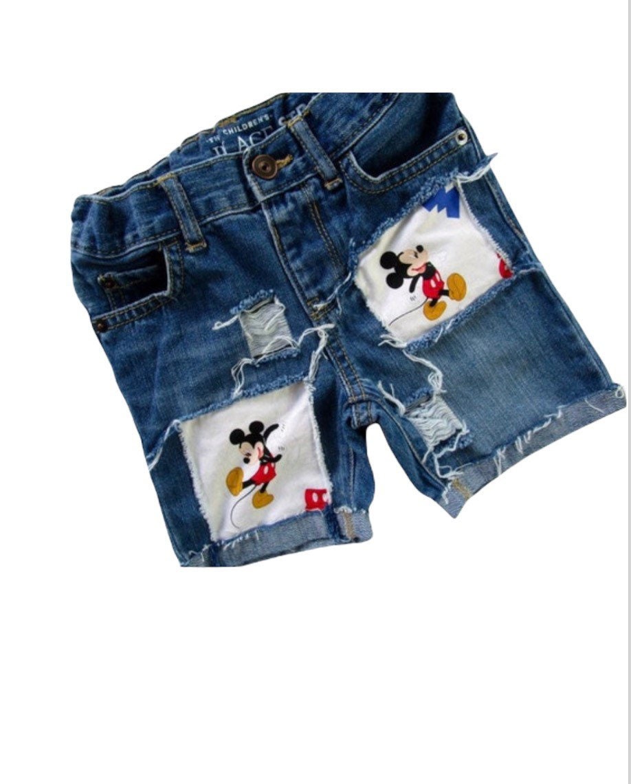 Mickey Mouse Ripped Birthday Shorts,Made From Mickey Fabric