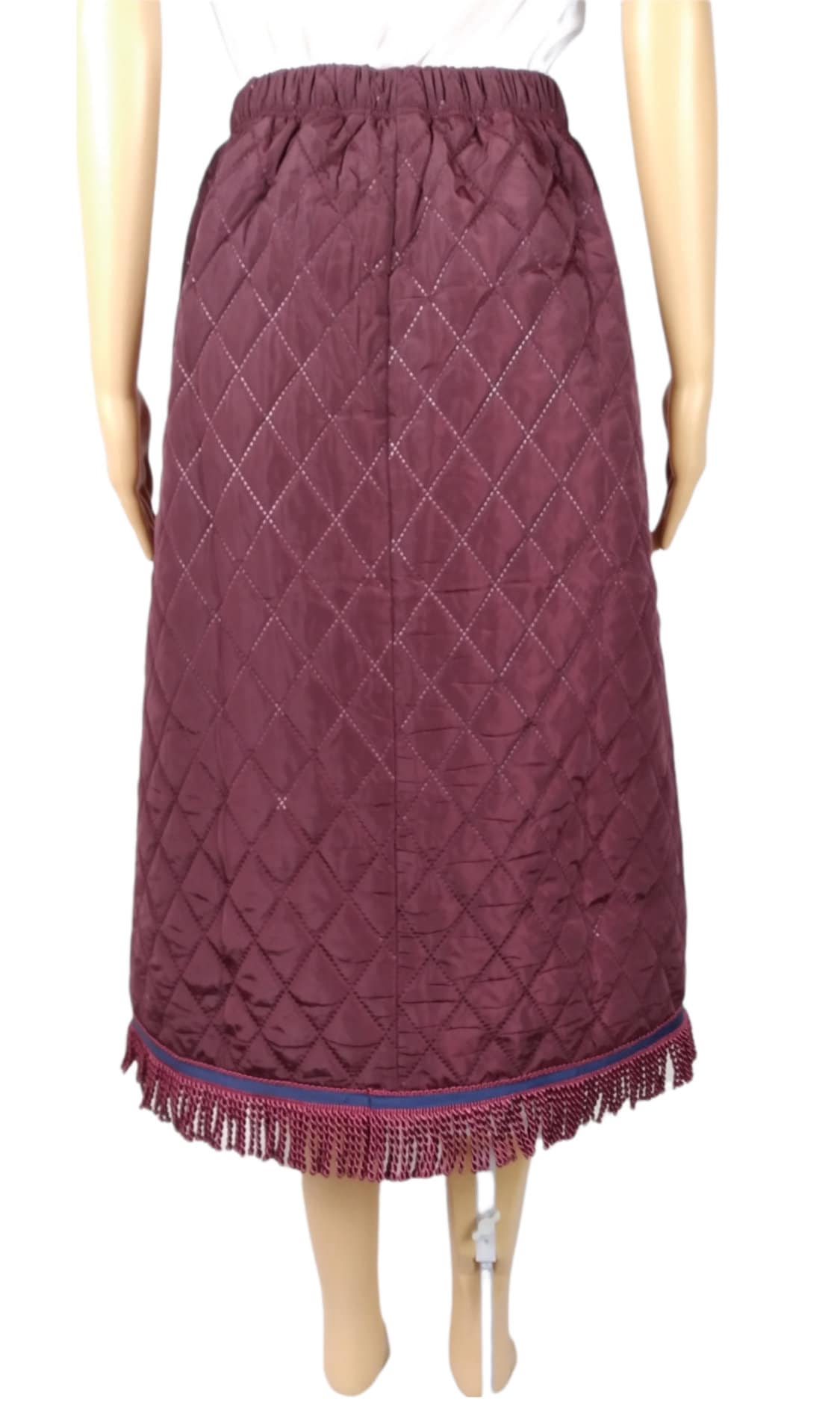 Quilted Burgundy Midi Skirt with Matching Fringes