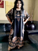 Load image into Gallery viewer, Hebrew Israelite Women&#39;s Brown &amp; Gold Kaftan Dress with Gold Fringes
