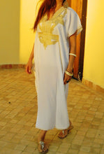 Load image into Gallery viewer, Winter Winter White Caftan Kaftan Maxi Dress - White with Gold

