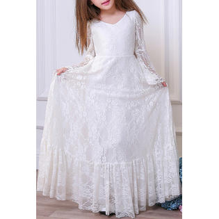 ZaraBeez Kids Girls Trumpet Sleeve Flower Lace Dress