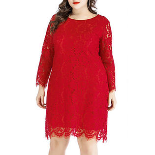 Ketty More Women Wonder-full Flower Lace Round Neck Solid Color Dress