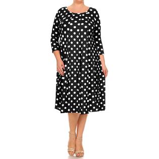 Moa Round Neck 3/4 Sleeves Polka Dot Maxi Dress