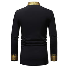 Load image into Gallery viewer, African Black &amp; Gold Long Sleeve Dashiki Garment Dress Shirt - slvhasitall
