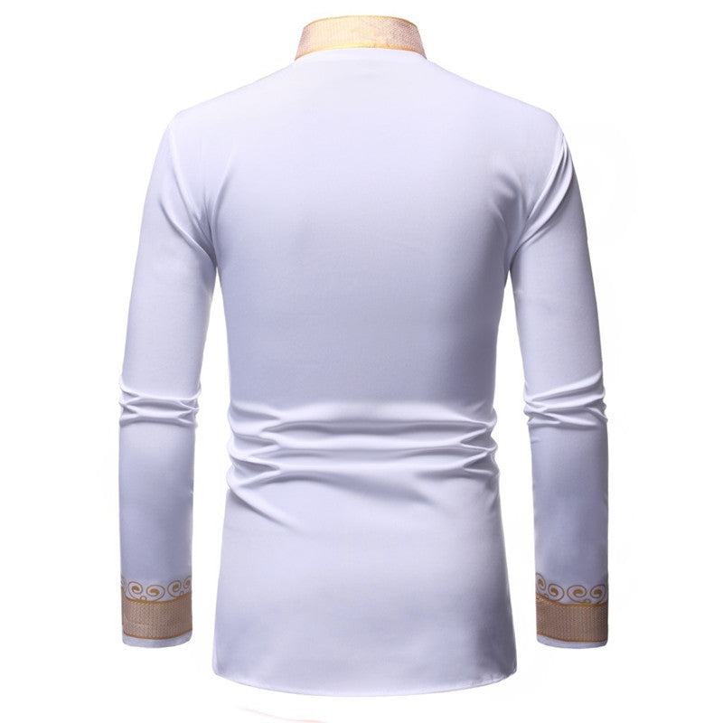 African Black & Gold Long Sleeve Dashiki Garment Dress Shirt - slvhasitall