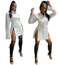 画像をギャラリービューアに読み込む, New Women Solid Color Side Slit Long Sleeve Button Up Sexy Blouse Dress
