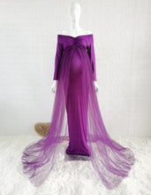Load image into Gallery viewer, Maternity Long Baby Shower, Photography Cotton Dress With Cape Long Train - slvhasitall
