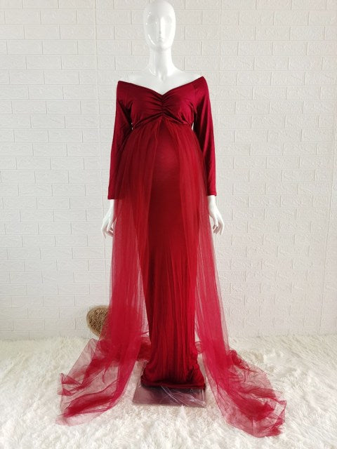 Maternity Long Baby Shower, Photography Cotton Dress With Cape Long Train - slvhasitall