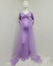 Load image into Gallery viewer, Maternity Long Baby Shower, Photography Cotton Dress With Cape Long Train - slvhasitall
