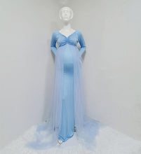 Load image into Gallery viewer, Maternity Long Baby Shower, Photography Cotton Dress With Cape Long Train - slvhasitall
