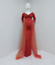 Load image into Gallery viewer, Maternity Long Baby Shower, Photography Cotton Dress With Cape Long Train - slvhasitall
