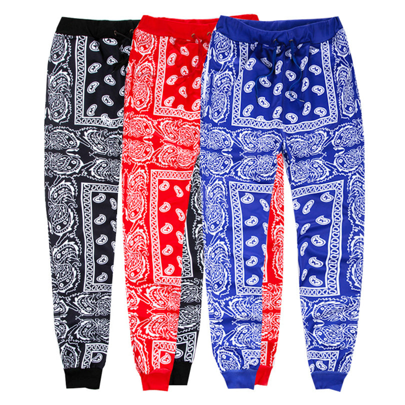 Men Hip Hop Polyester Paisley Bandana Print Jogger Sweatpants - slvhasitall