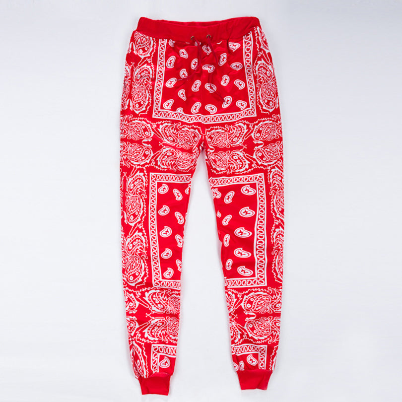 Men Hip Hop Polyester Paisley Bandana Print Jogger Sweatpants - slvhasitall