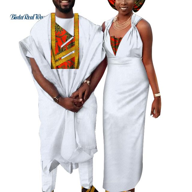 African Hebrew Bride Dress + Groom Men Pant Set