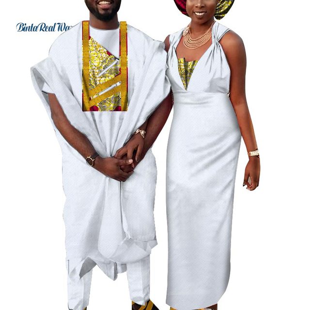 African Hebrew Bride Dress + Groom Men Pant Set