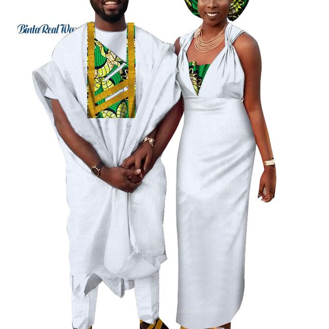 African Hebrew Bride Dress + Groom Men Pant Set