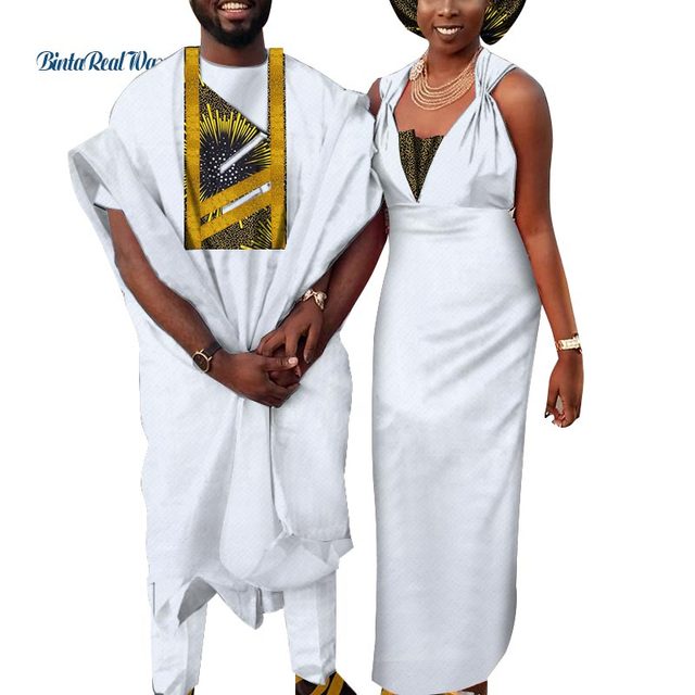 African Hebrew Bride Dress + Groom Men Pant Set