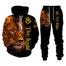 Load image into Gallery viewer, Men&#39;s King Lion Printed Hooded Sweater Set - slvhasitall
