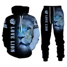 Load image into Gallery viewer, Men&#39;s King Lion Printed Hooded Sweater Set - slvhasitall
