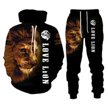 Load image into Gallery viewer, Men&#39;s King Lion Printed Hooded Sweater Set - slvhasitall
