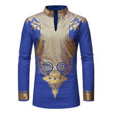 Load image into Gallery viewer, African Black &amp; Gold Long Sleeve Dashiki Garment Dress Shirt - slvhasitall
