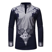 Load image into Gallery viewer, African Black &amp; Gold Long Sleeve Dashiki Garment Dress Shirt - slvhasitall
