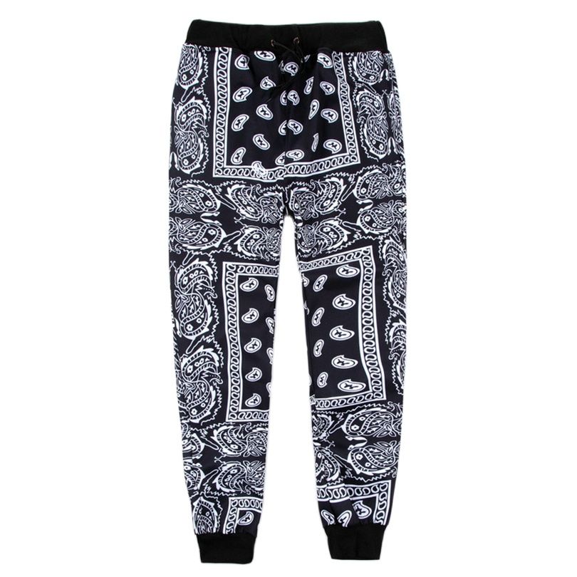 Men Hip Hop Polyester Paisley Bandana Print Jogger Sweatpants - slvhasitall