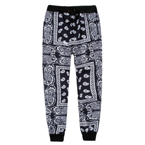 Men Hip Hop Polyester Paisley Bandana Print Jogger Sweatpants - slvhasitall