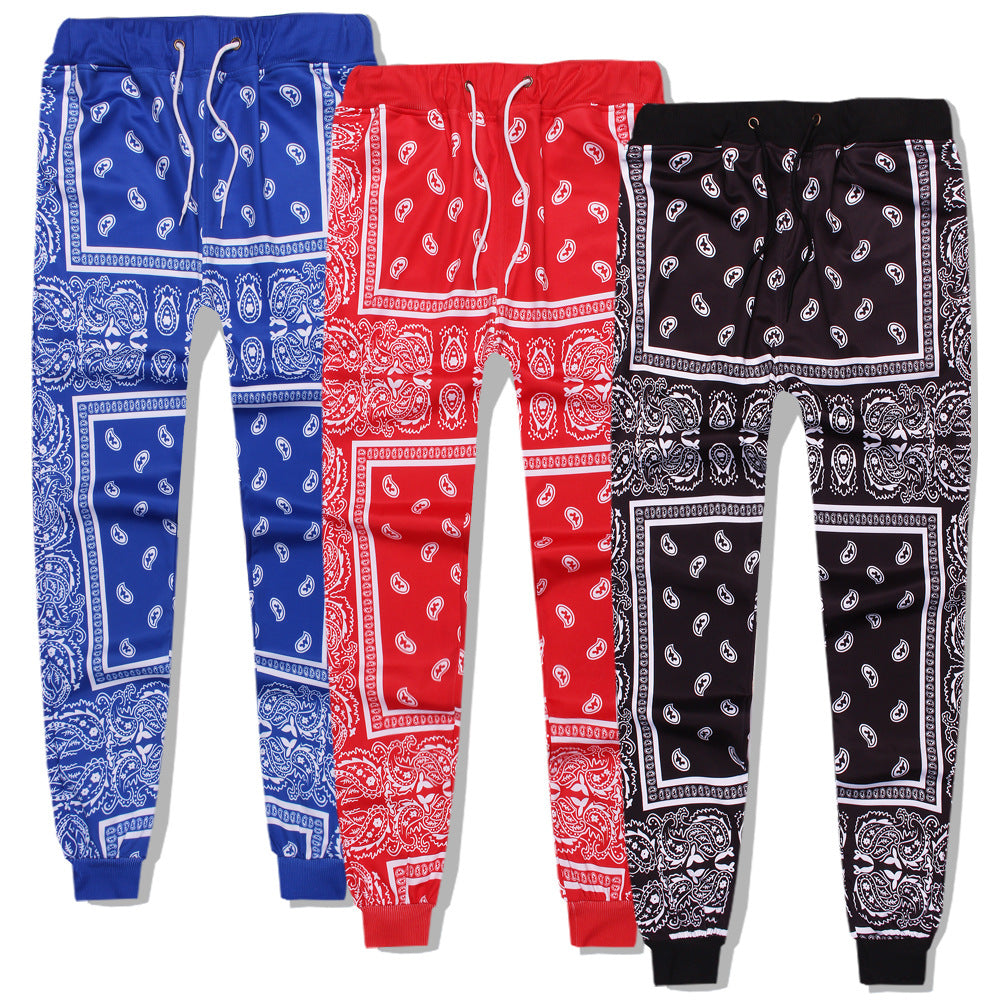 Men Hip Hop Polyester Paisley Bandana Print Jogger Sweatpants - slvhasitall