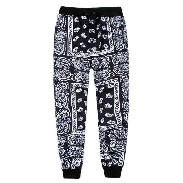 Men Hip Hop Polyester Paisley Bandana Print Jogger Sweatpants - slvhasitall