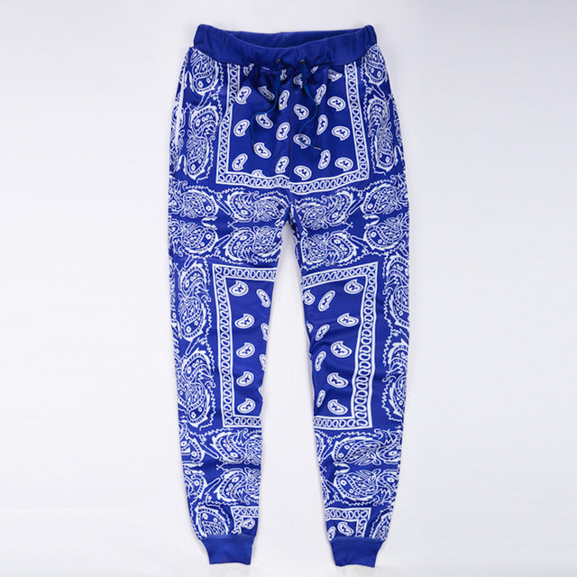 Men Hip Hop Polyester Paisley Bandana Print Jogger Sweatpants - slvhasitall