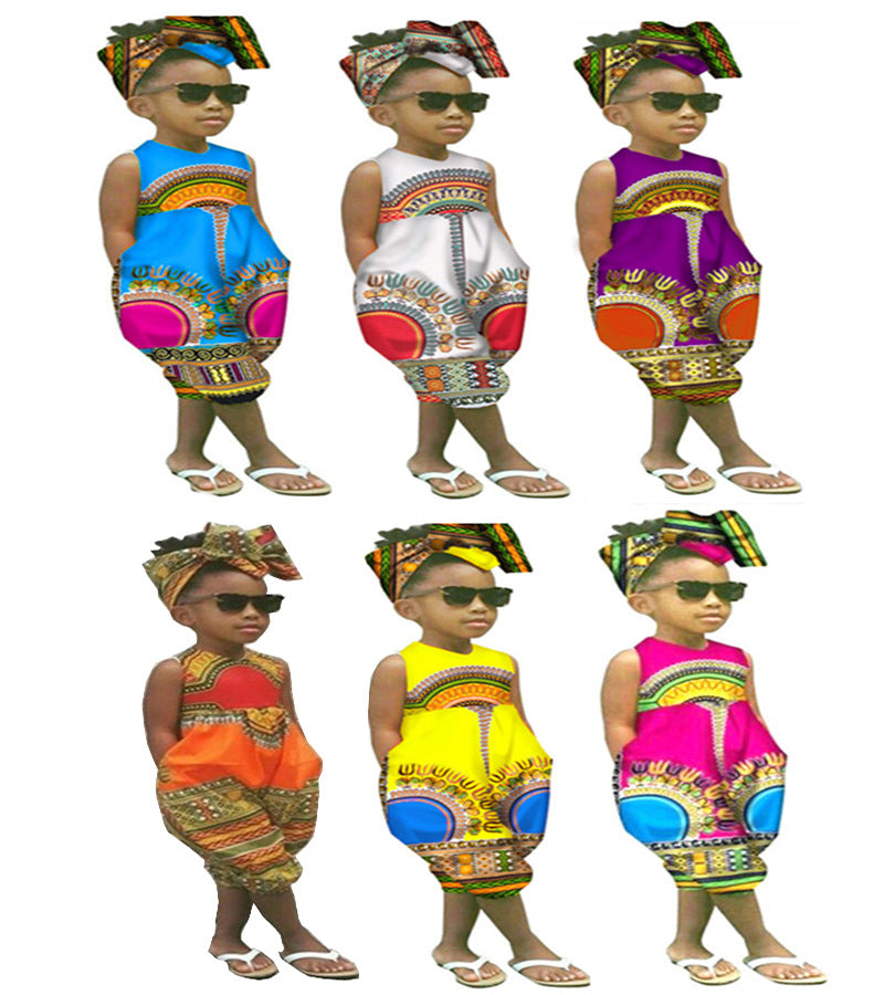 African Dashiki Romper Bazin Bohemian Jumpsuit Children - slvhasitall