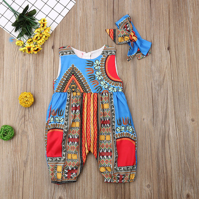 African Dashiki Romper Bazin Bohemian Jumpsuit Children - slvhasitall